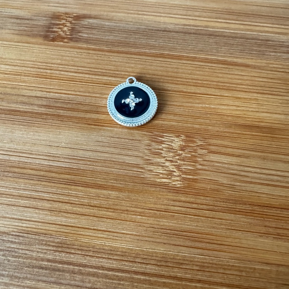 Round Black Enamel Pendant with Silver Accent